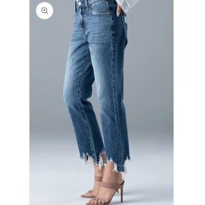 🩵 Ceros | Stella | High Waist Med Wash Shark Bite Frayed Hem Crop Jeans | 24/28